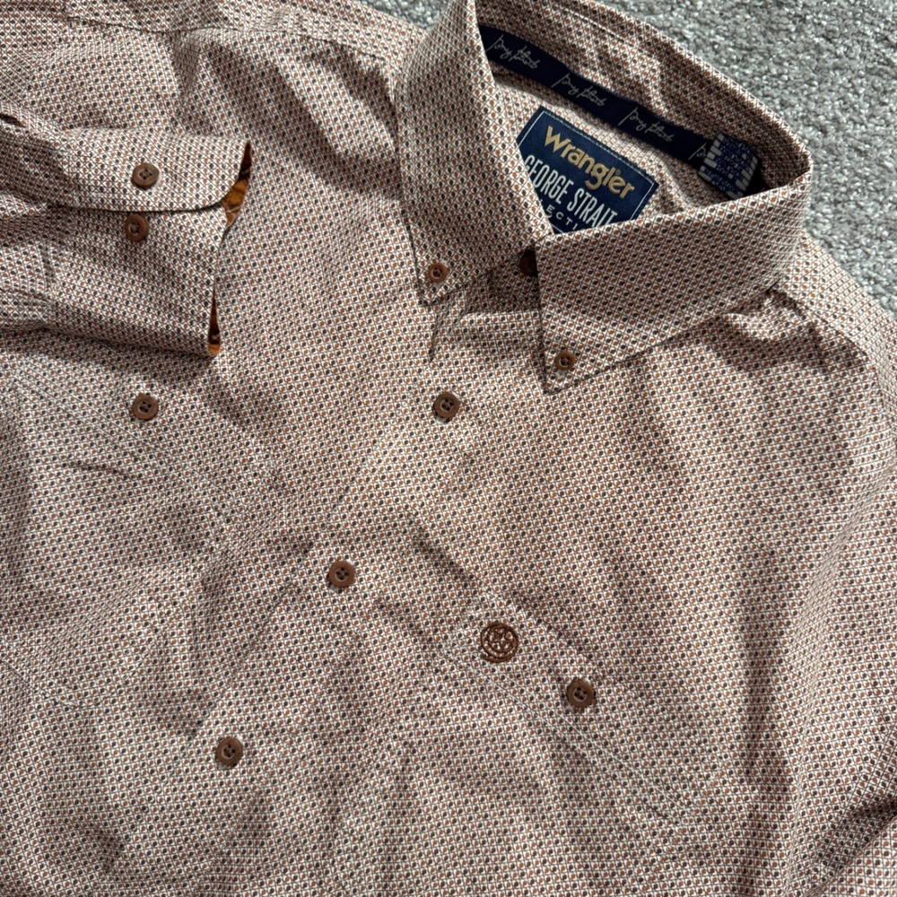 Wrangler George Strait Shirt Mens Large Brown Geometric Cotton Western Cowboy